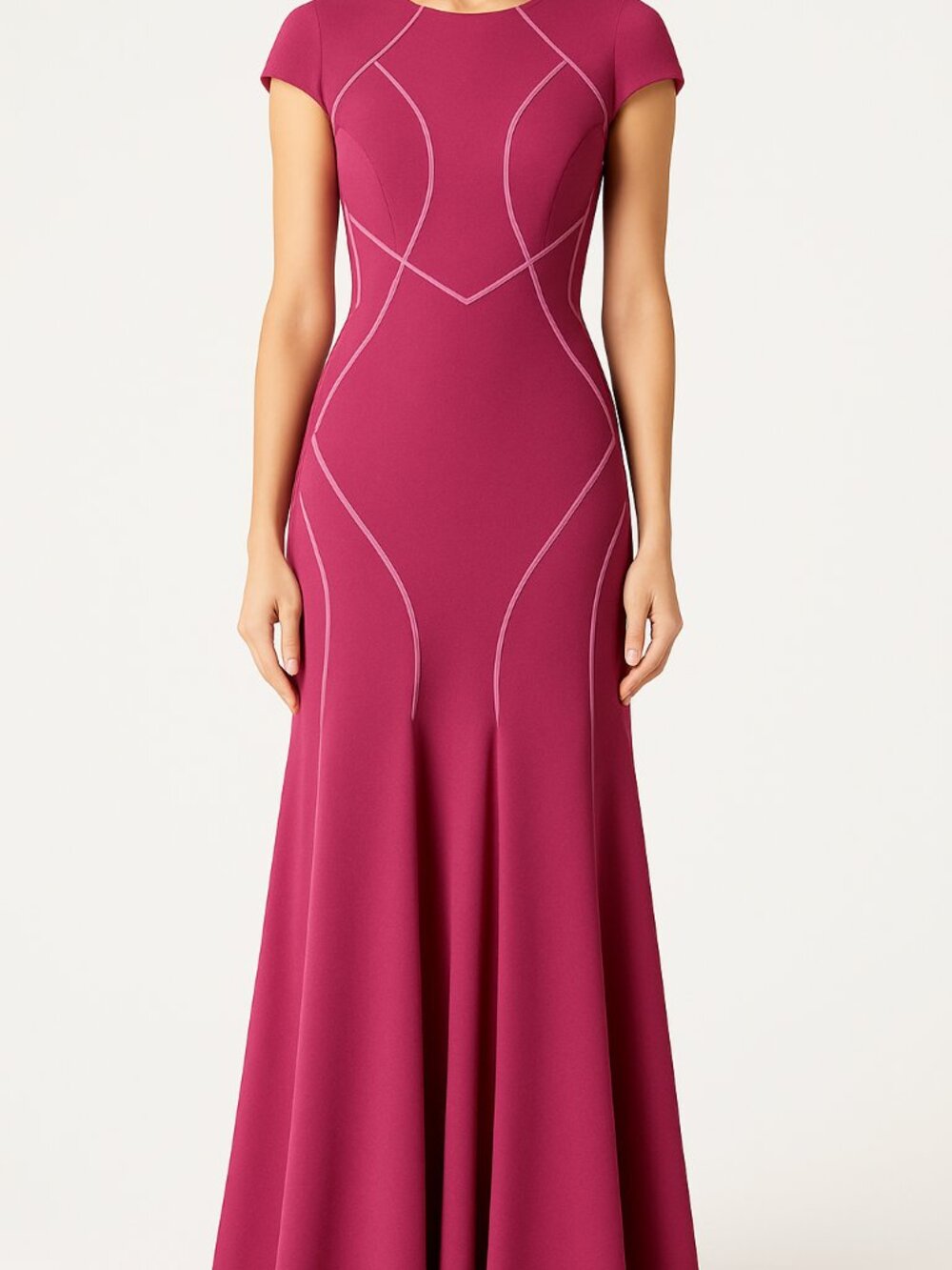 Xscape - Pink Illusion Sheer Cutout Stretch Knit Cap Sleeve Gown - US size 6